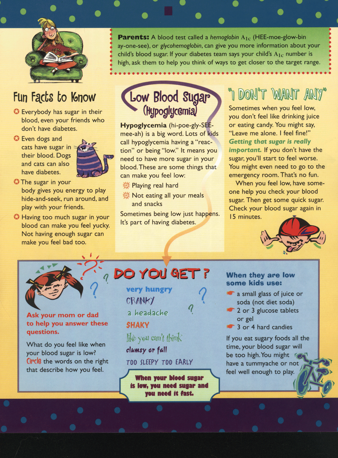 page one of diabetes for kids brochure